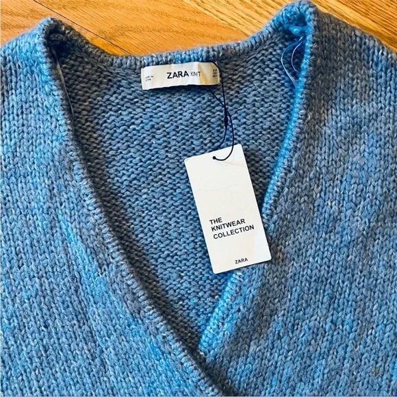NWT Zara The Knitwear Collection Baby Blue Chunky Oversized Wrap Sweater - Picture 3 of 12